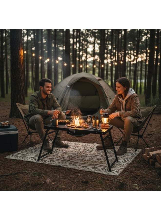 جرين ليون طاولة تخييم محمولة وقابلة للطي مع منطقة شواء وشواية بحجم 12 بوصة، صينية فحم قابلة للإزالة، فتحات تهوية للحرارة، حقيبة حمل مرفقة، مثالية لرحلات التخييم، الأنشطة الخارجية، التجمعات، الحدائق والتراسات - Image 5
