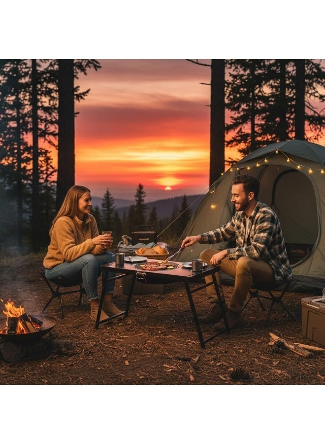 جرين ليون طاولة تخييم محمولة وقابلة للطي مع منطقة شواء وشواية بحجم 12 بوصة، صينية فحم قابلة للإزالة، فتحات تهوية للحرارة، حقيبة حمل مرفقة، مثالية لرحلات التخييم، الأنشطة الخارجية، التجمعات، الحدائق والتراسات - Image 2