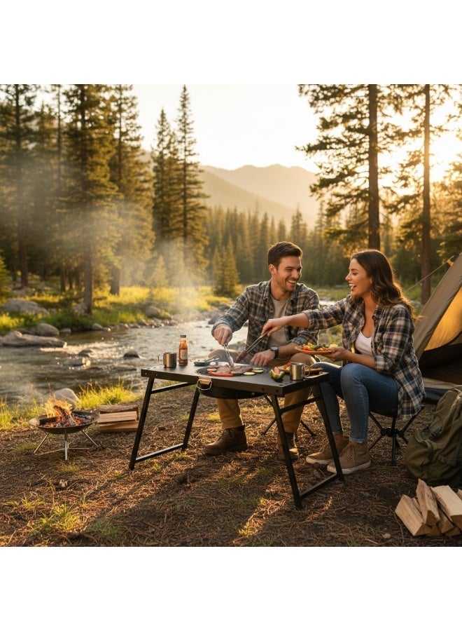 جرين ليون طاولة تخييم محمولة وقابلة للطي مع منطقة شواء وشواية بحجم 12 بوصة، صينية فحم قابلة للإزالة، فتحات تهوية للحرارة، حقيبة حمل مرفقة، مثالية لرحلات التخييم، الأنشطة الخارجية، التجمعات، الحدائق والتراسات - Image 3