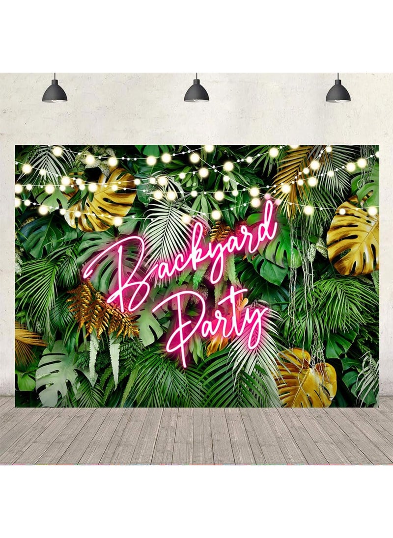 Ticuenicoa Ticuenicoa 75ft Backyard Party Backdrop Hawaiian Tropical Aloha Palm Leaves Backyard BBQ Birthday Background Pink Neon Jungle Green Leaves Photography Backdrops Party Decorations Photo Booth Props  - Image 4