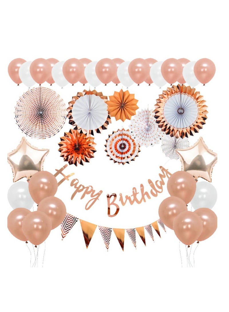 Arabest مروحة ورقية زهرية 8 قطع لتزيين حفلة عيد الميلاد باللون الأسود والذهبي/الوردي الذهبي بالخرز مع علم سحب مروحة ورقية زهرية (وردي ذهبي) - Image 1