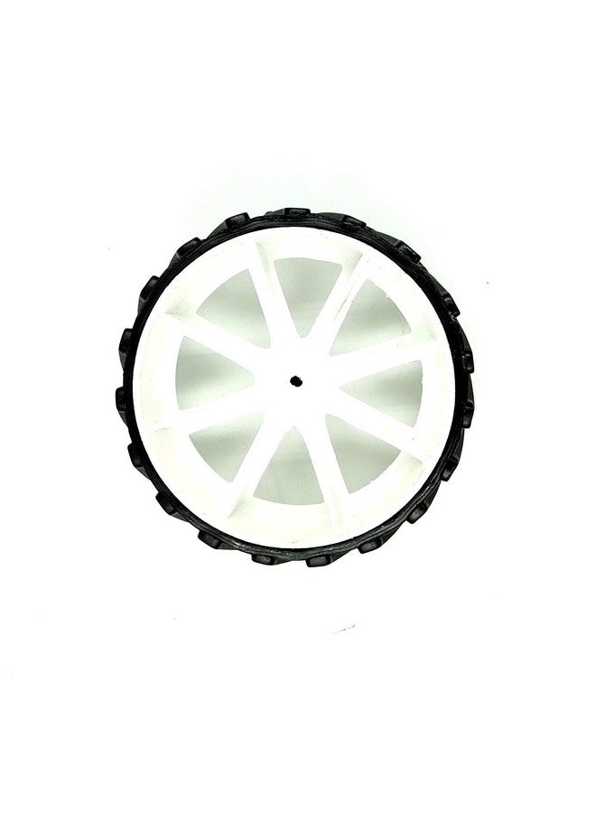 Invento INVENTO 2pcs 110mm x 40mm Plastic Robotic Wheel Durable Rubber White Tire Wheel with metal collet for DC Geared Motor RC Car Robot  - Image 4