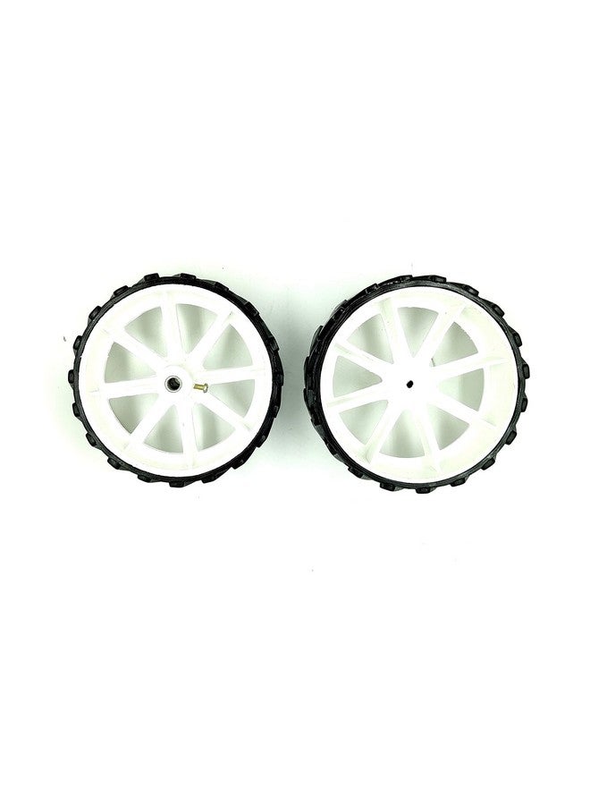 Invento INVENTO 2pcs 110mm x 40mm Plastic Robotic Wheel Durable Rubber White Tire Wheel with metal collet for DC Geared Motor RC Car Robot  - Image 1