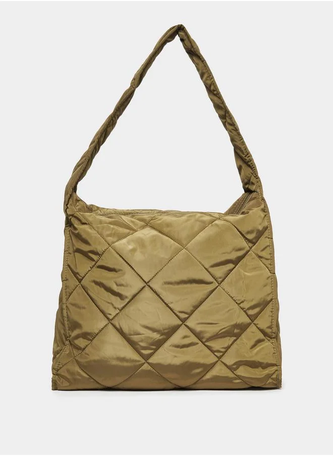 Styli Diamond Pattern Quilted Shoulder Bag with Zip Closure