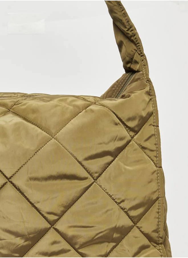 Styli Diamond Pattern Quilted Shoulder Bag with Zip Closure