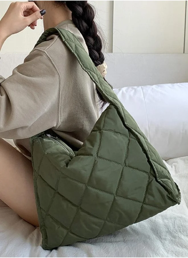 Styli Diamond Pattern Quilted Shoulder Bag with Zip Closure