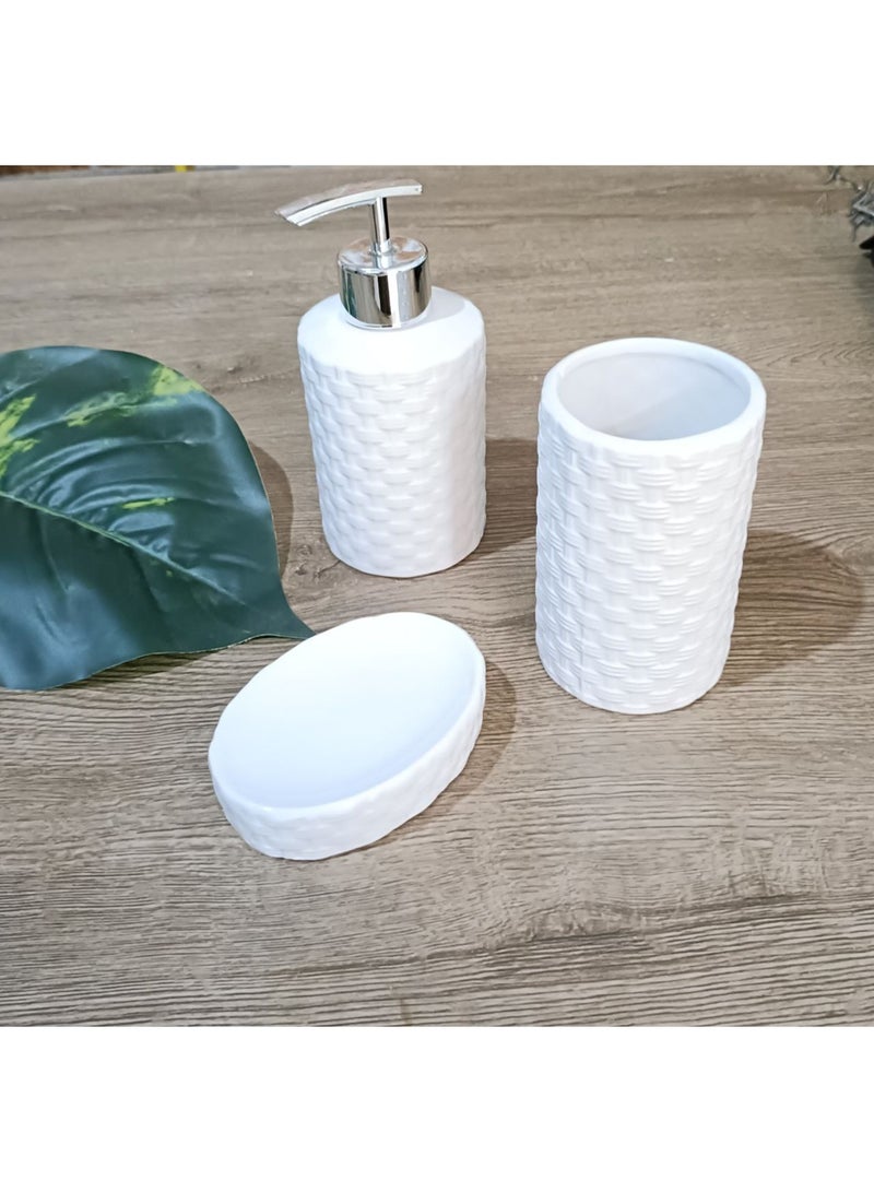 High-quality imported porcelain bathroom set consisting of 3 different pieces: soap dispenser, toothpaste and toothbrush organizer. - Image 3