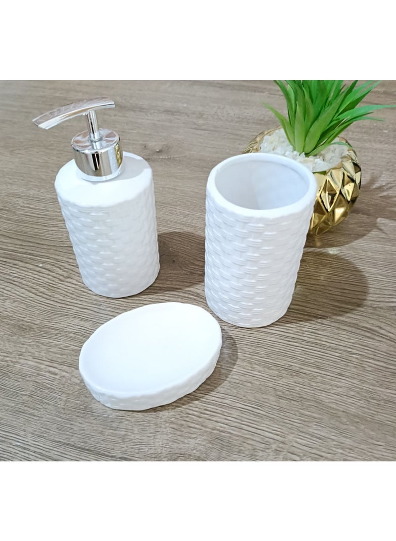 High-quality imported porcelain bathroom set consisting of 3 different pieces: soap dispenser, toothpaste and toothbrush organizer. - Image 2