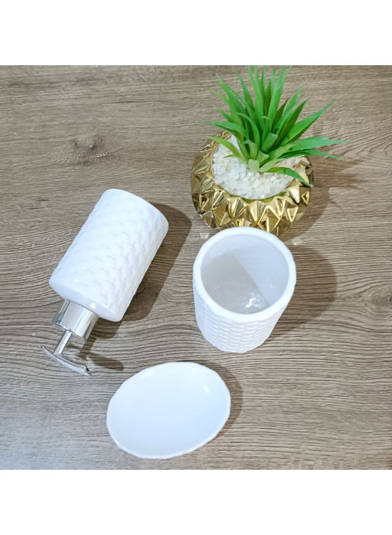 High-quality imported porcelain bathroom set consisting of 3 different pieces: soap dispenser, toothpaste and toothbrush organizer. - Image 1