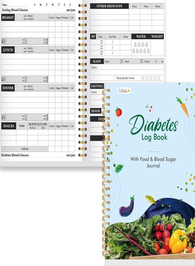 Gethelud Diabetes Log Book, 80 Sheets Food & Blood Sugar Track Journal Spiral Bound Notebook for Types 1 & 2 Diabetics, Attached Diabetes Food List for Meal Plan & BG Control - Image 1