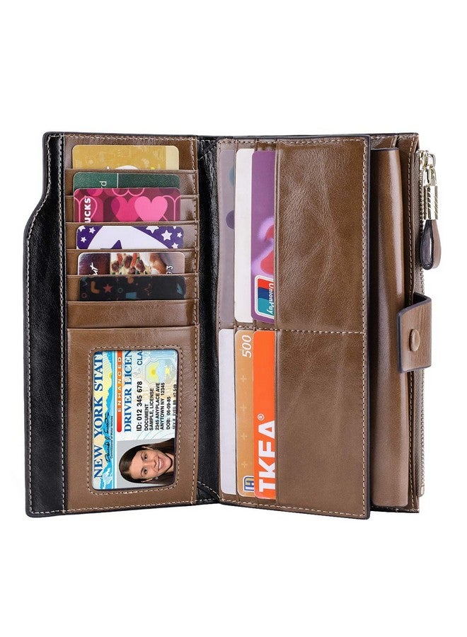 ITSLIFE Women'S Rfid Blocking Large Capacity Luxury Wax Genuine Leather Clutch Wallet Ladies Card Holder - Image 2