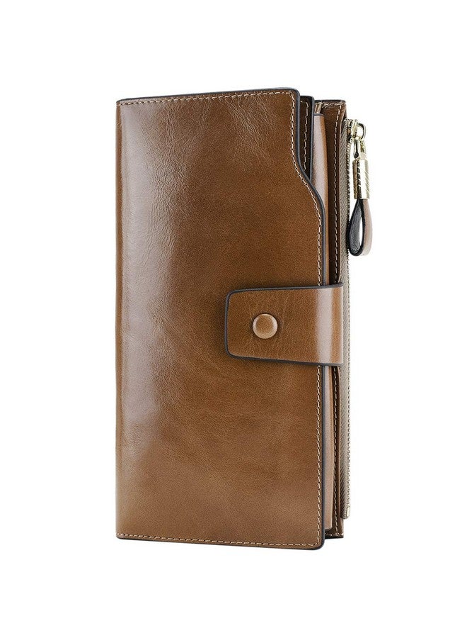 ITSLIFE Women'S Rfid Blocking Large Capacity Luxury Wax Genuine Leather Clutch Wallet Ladies Card Holder - Image 1