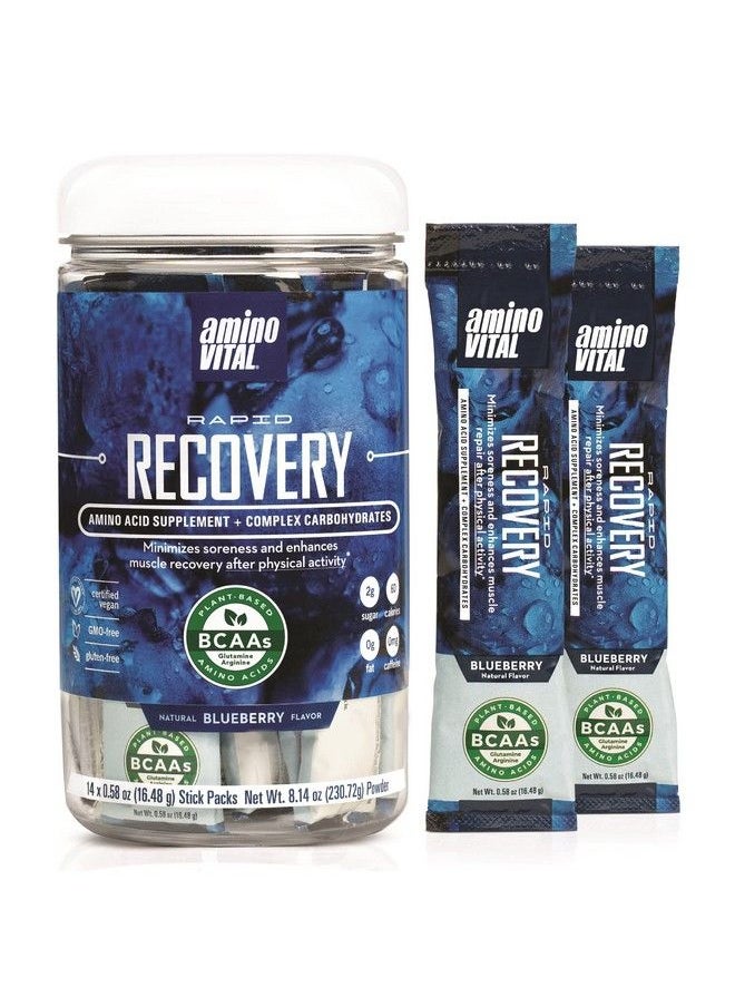 Amino Vital - Rapid Recovery Bcaas Amino Acid Post Workout Powder Packets ; Muscle Recovery Drink With Glutamine ; Vegan Gluten Free Supplement ; 14 Single Serve Bcaa Travel Packets ; Blueberry Flavor - Image 1