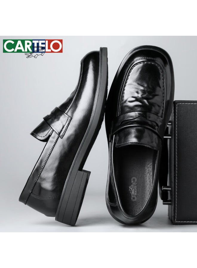 Cartelo Top-grain Leather Shoes For Men, 2025 New Loafers, Breathable Business Casual Shoes, Men's Leather Shoes, K054 Black, Size 40 - Image 2