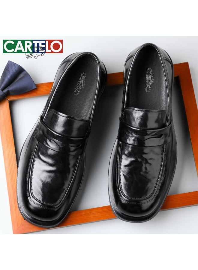 Cartelo Top-grain Leather Shoes For Men, 2025 New Loafers, Breathable Business Casual Shoes, Men's Leather Shoes, K054 Black, Size 40 - Image 1