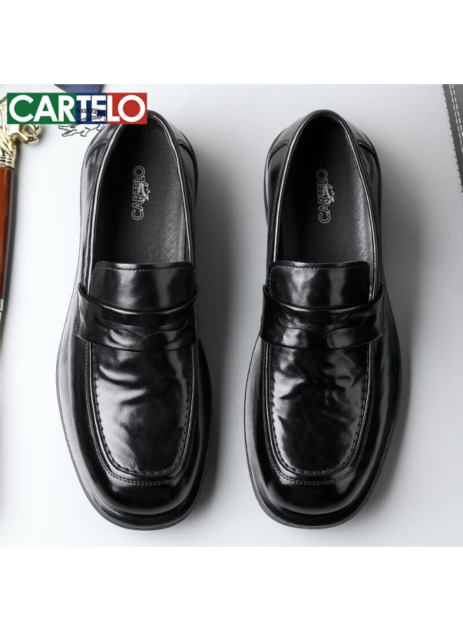 Cartelo Top-grain Leather Shoes For Men, 2025 New Loafers, Breathable Business Casual Shoes, Men's Leather Shoes, K054 Black, Size 40 - Image 3