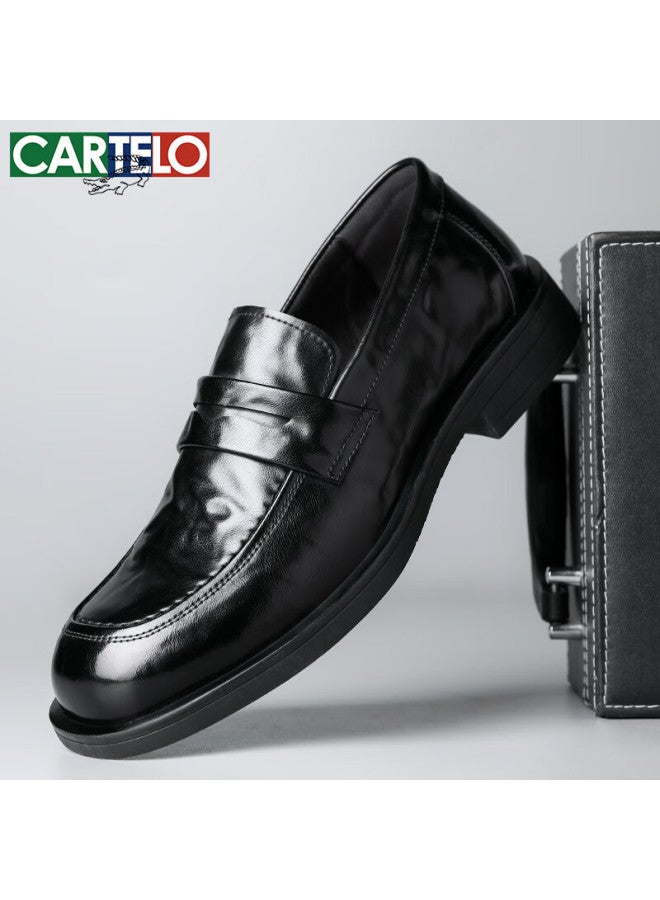 Cartelo Top-grain Leather Shoes For Men, 2025 New Loafers, Breathable Business Casual Shoes, Men's Leather Shoes, K054 Black, Size 40 - Image 4