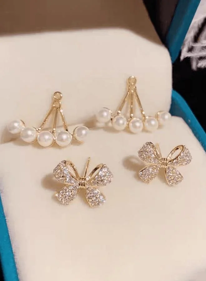 تايك تو أقراط بفيونكة ولؤلؤ صناعي