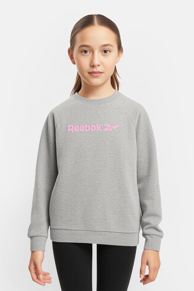 Reebok Kids Girl Sportswear Fit Long Sleeve Outdoor Sweatshirt, Grey - Image 1