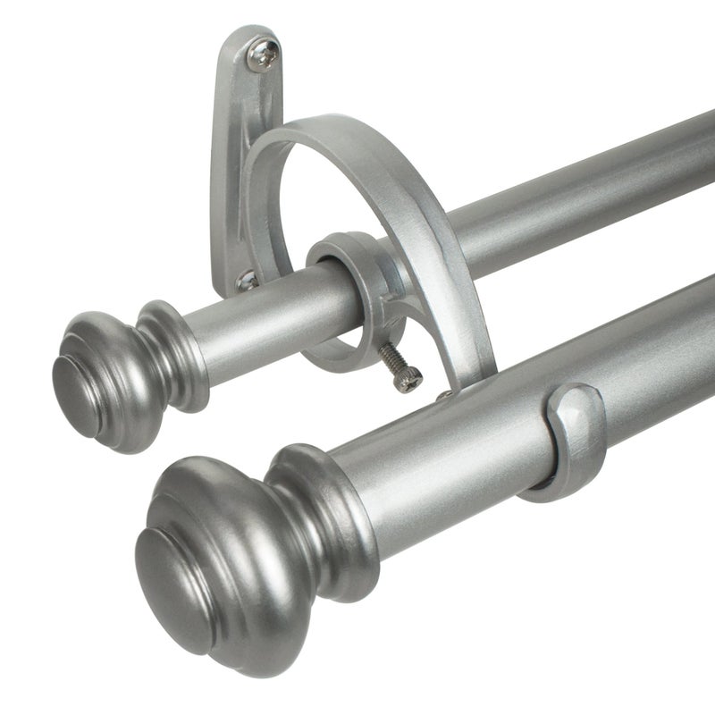 Decopolitan Urn Telescoping Double Drapery Rod Set 72144 Antique Silver