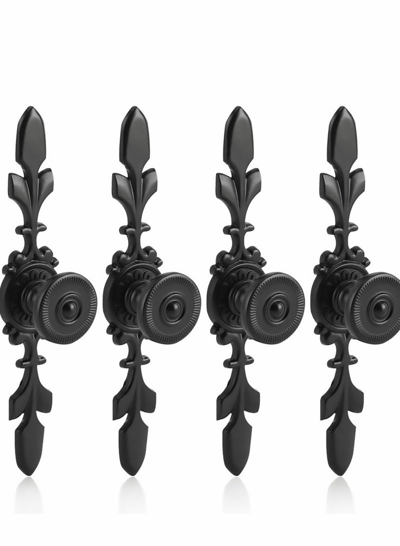 4 Vintage Style Pull Handle Door Knobs with Back Plates for Cabinets, Dressers, and Closets - Black Finish, Includes Screws  - Image 1