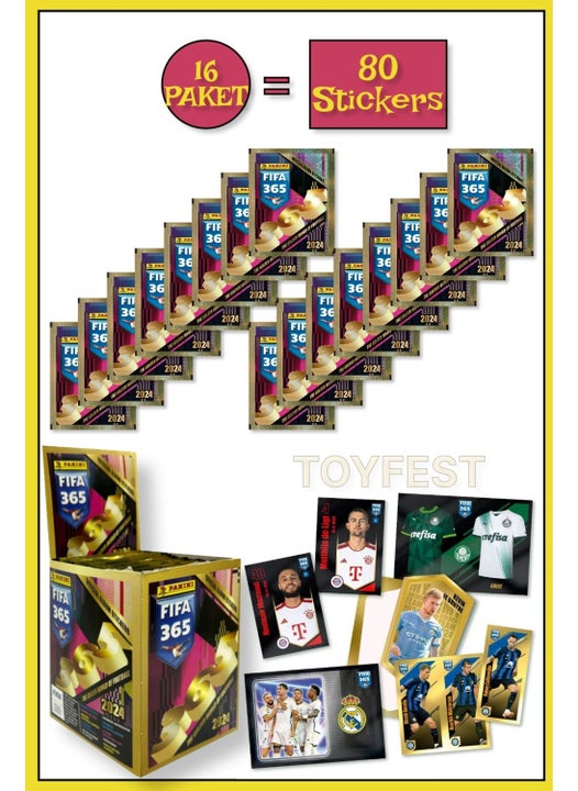 Panini Fifa 365 2024 Football Player Stickers Cards - 16 Packs ( 80 Stickers )