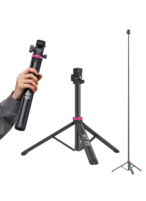 ULANZI MT-89 Extendable Tripod Aluminum 82" Portable Adjustable Light Stand with 1/4" Screw Quick Release 360° Ball Head Camera Phone Tripod for Camera Video Light Smartphone Lightweight for Travel