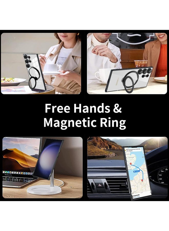 WAOKN - Magnetic Phone Case for Samsung S23 Ultra, Smooth Back Slim Shockproof Phone Case with Hidden Ring Holder, Unisex Fashion Design Case (Transparent) - Image 1