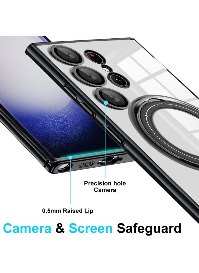 WAOKN - Magnetic Phone Case for Samsung S23 Ultra, Smooth Back Slim Shockproof Phone Case with Hidden Ring Holder, Unisex Fashion Design Case (Transparent) - Image 1