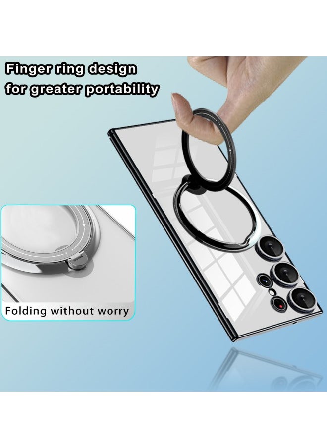 WAOKN - Magnetic Phone Case for Samsung S23 Ultra, Smooth Back Slim Shockproof Phone Case with Hidden Ring Holder, Unisex Fashion Design Case (Transparent) - Image 1
