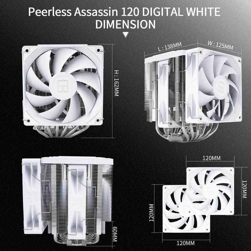 Thermalright Peerless Assassin 120 Digital White CPU Cooler Air with 6X6mm Heatpipes, Magnetic Display Board Top Cover,Heatsink CPU Cooler, for AM4/AM5 and Intel lga1700/1851/1150/1151/1200 - Image 5