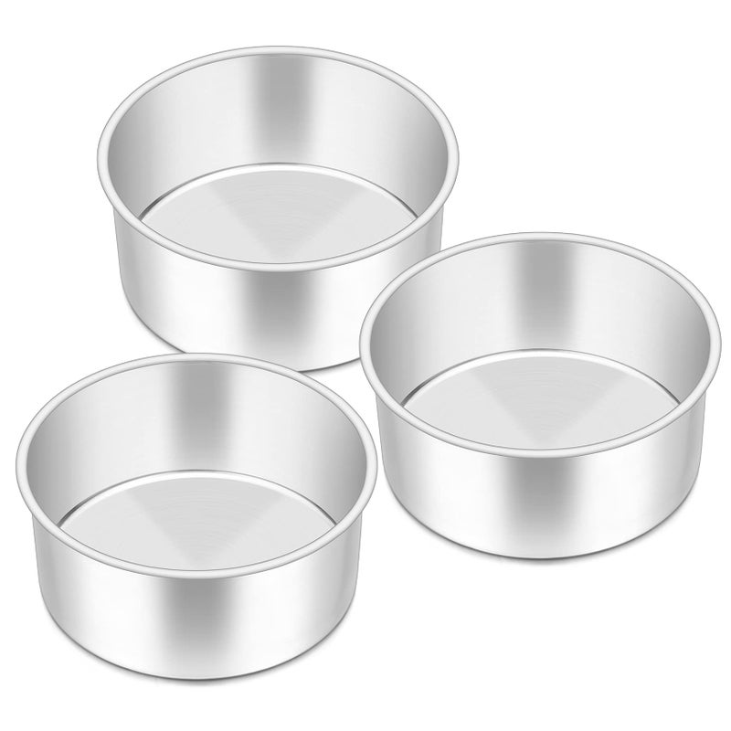 Onader 6 Inch Cake Tin Set of 3 Onader Deep Cake Tins Stainless Steel Round Baking Pans Layer Cake Mould Ideal for Wedding Birthday Christmas Tall Cakes One Piece Design  Mirror Finished Dishwasher Safe