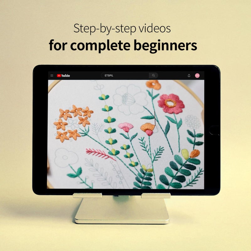 ETSPIL 3 Pack Beginner Embroidery Kits for Adults, DIY Starter Set with Stamped Flower Designs, Embroidery Hoop, Colorful Threads, Tools, Step-by-Step Instructions & Video Tutorial - Image 3