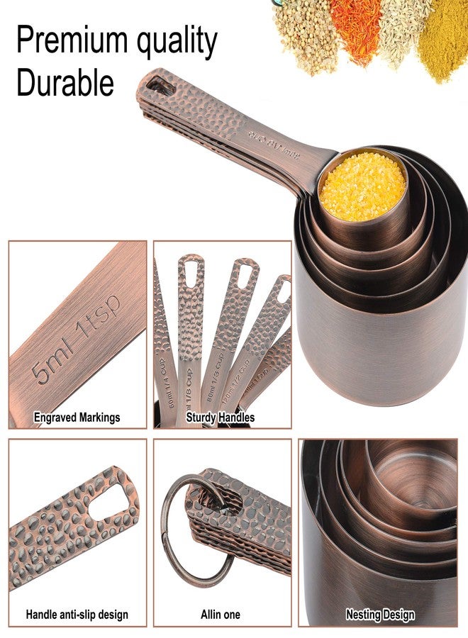 Hotsyang Measuring Cups and Spoons Set 12, Metric & US Copper Measuring Cups and Spoons set for Dry & Liquid, Stainless Steel 5 Measure Cup and 6 Measurf Spoon with 1 Leveler - Image 4