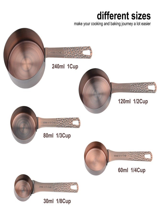 Hotsyang Measuring Cups and Spoons Set 12, Metric & US Copper Measuring Cups and Spoons set for Dry & Liquid, Stainless Steel 5 Measure Cup and 6 Measurf Spoon with 1 Leveler - Image 2