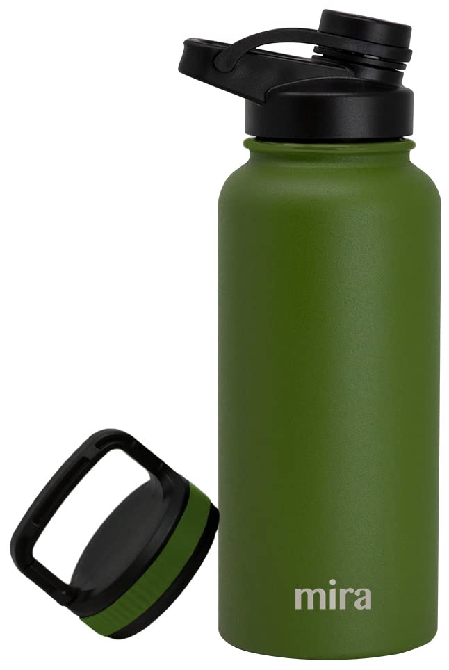MIRA 32 oz Insulated Sports Bottle  Stainless Steel Temperature Control Thermos  EasyDrink Spout 24Hr Cold12Hr Hot  Olive Green