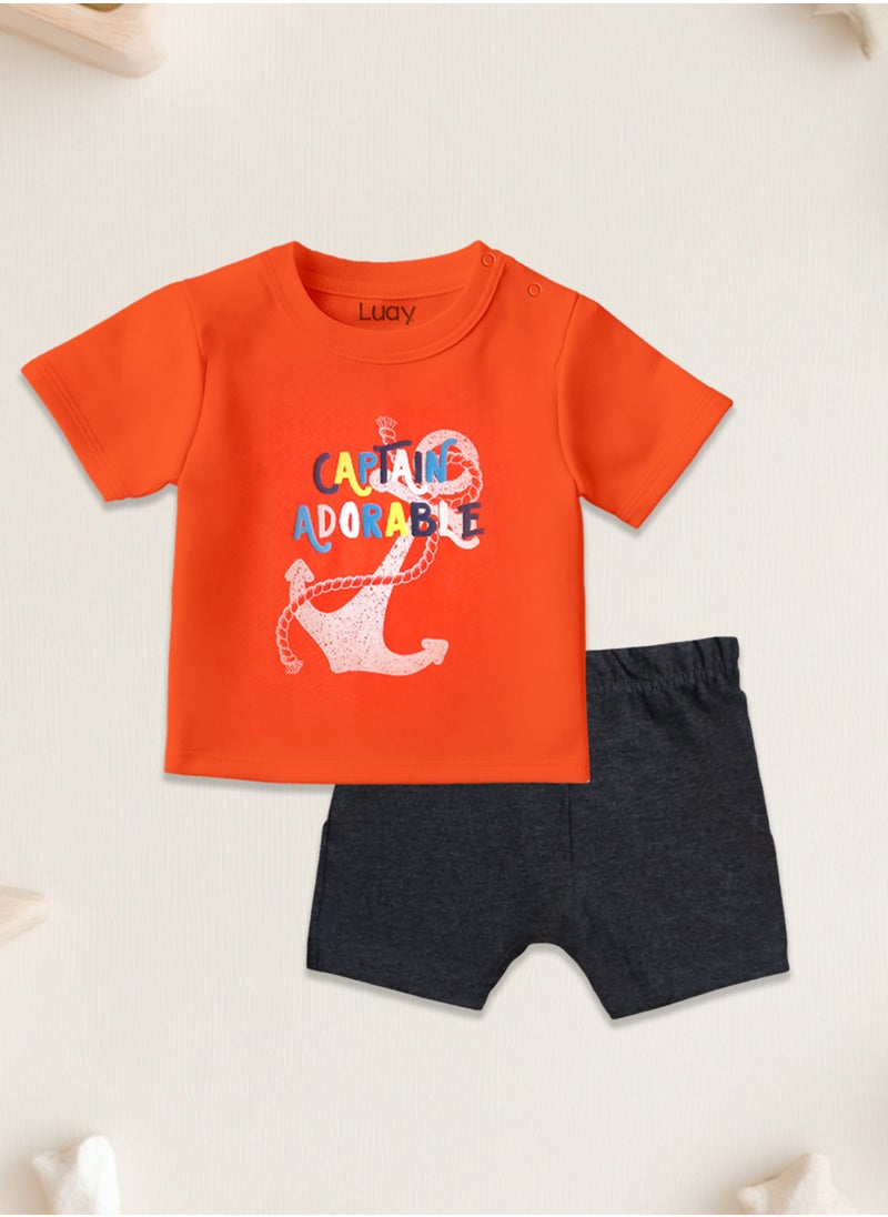 LUAY - 100% Organic Cotton Baby Boy & Girls Clothing Set Short Sleeve Kids Clothes Boys & Girls Toddler Short Set Cute Animal Print Combo Pack Of 2 Top and Shorts Outfit For New born - Image 1