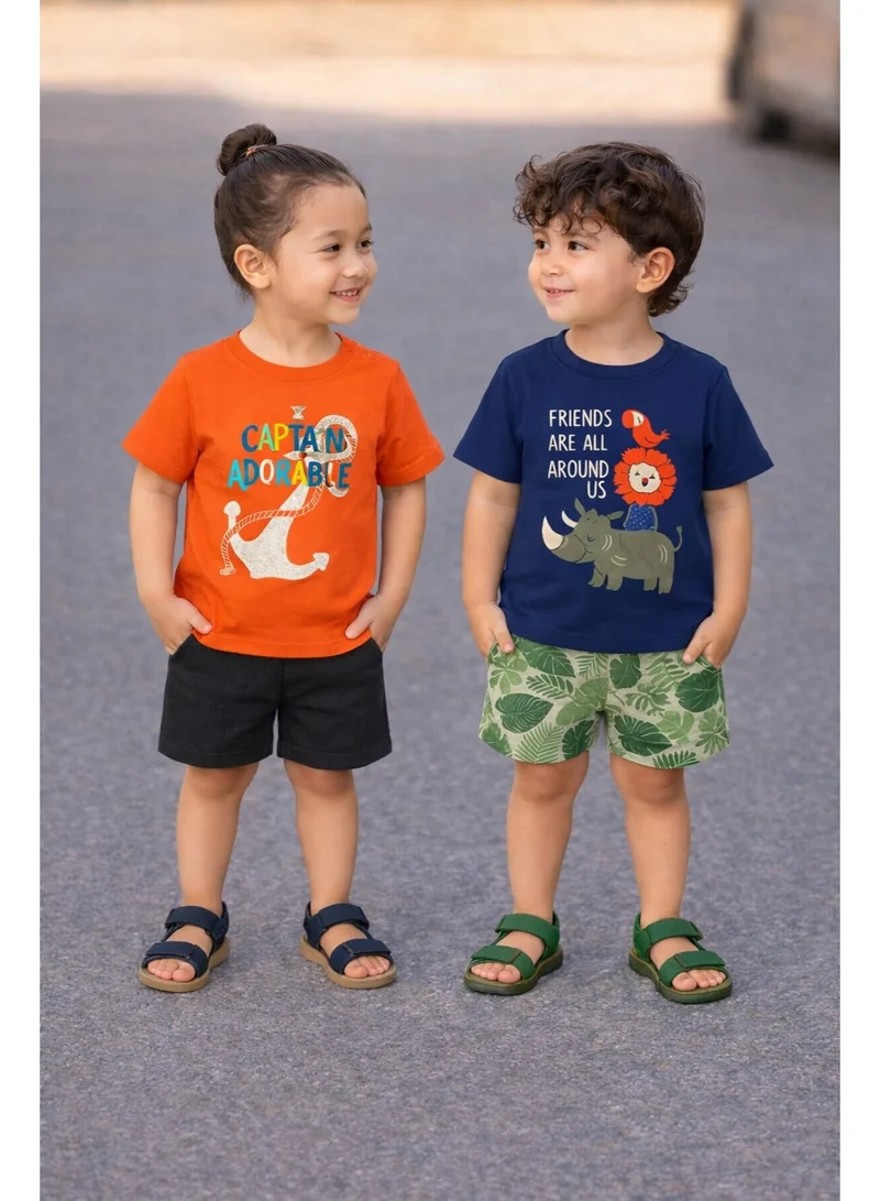 LUAY 100% Organic Cotton Baby Boy & Girls Clothing Set Short Sleeve Kids Clothes Boys & Girls Toddler Short Set Cute Animal Print Combo Pack Of 2 Top and Shorts Outfit For New born