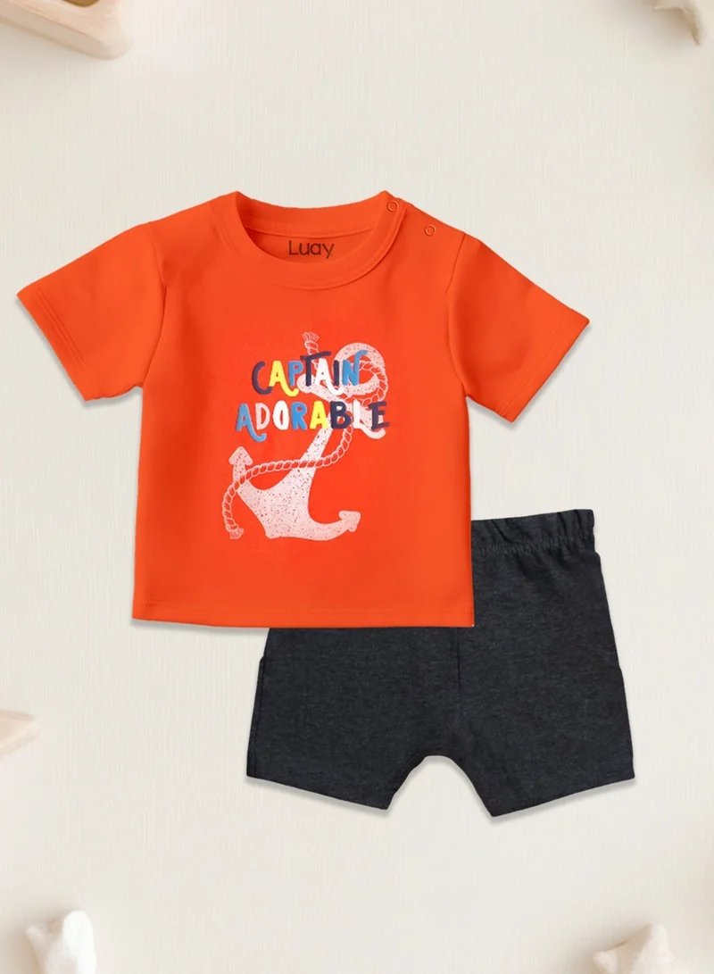 Luay Blue,Red 100% Organic Cotton Baby Boy & Girls Clothing Set Short Sleeve Kids Clothes Boys & Girls Toddler Short Set Cute Animal Print Combo Pack Of 2 Top and Shorts Outfit For New born for Men | Best Price UAE