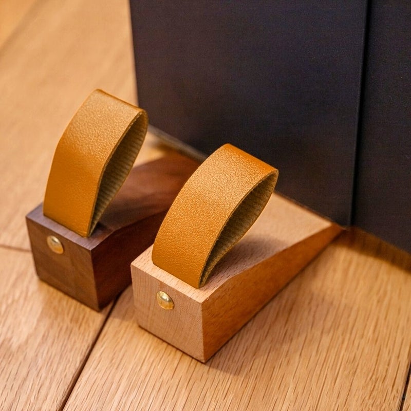 2pcs Wood Color Solid Wood Door Stopper Heightened Creative Anti Slam Door Wedge For Bedroom Movable Over The Top Wooden Anti Collision Door Bumper With Non Slip Pad At Bottom - Image 2