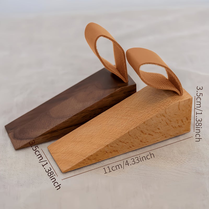 2pcs Wood Color Solid Wood Door Stopper Heightened Creative Anti Slam Door Wedge For Bedroom Movable Over The Top Wooden Anti Collision Door Bumper With Non Slip Pad At Bottom - Image 3