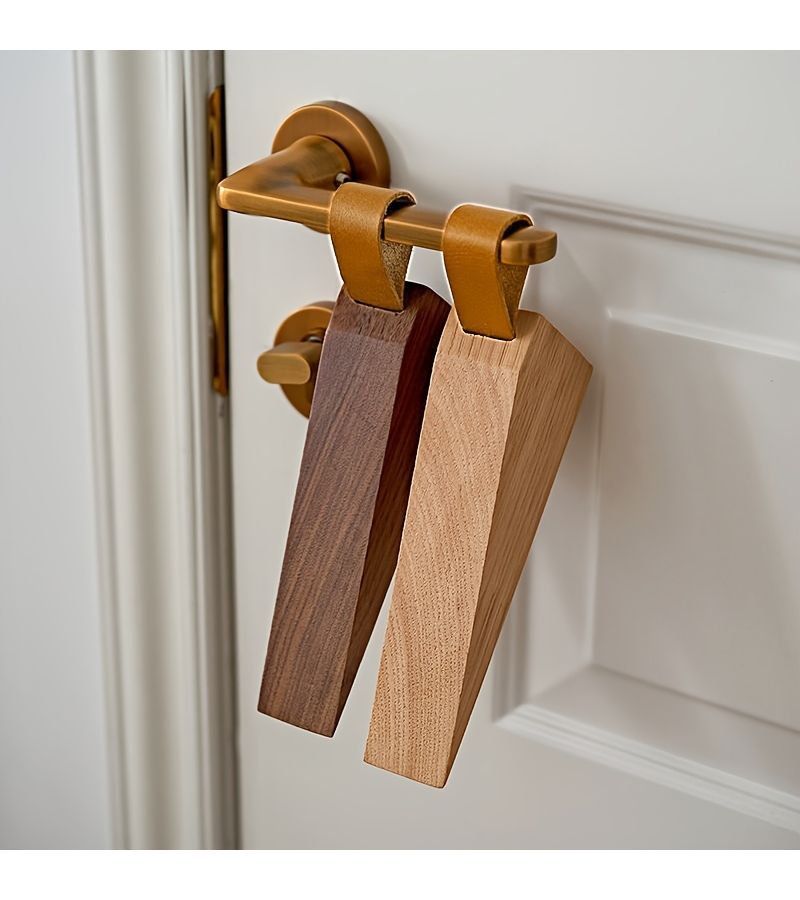 2pcs Wood Color Solid Wood Door Stopper Heightened Creative Anti Slam Door Wedge For Bedroom Movable Over The Top Wooden Anti Collision Door Bumper With Non Slip Pad At Bottom - Image 5
