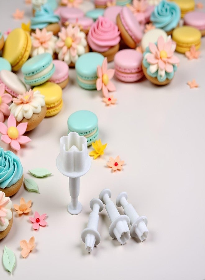 WLngtv 4Pcs White Flower Plunger Cookie Cutters, Blossom Cake Fondant Mold,DIY Flower Cake Fondant Mold Plastic Cake Decorating Tools Baking Accessories for Baking Plastic, Dessert and Candy Sculpting Tools - Image 3