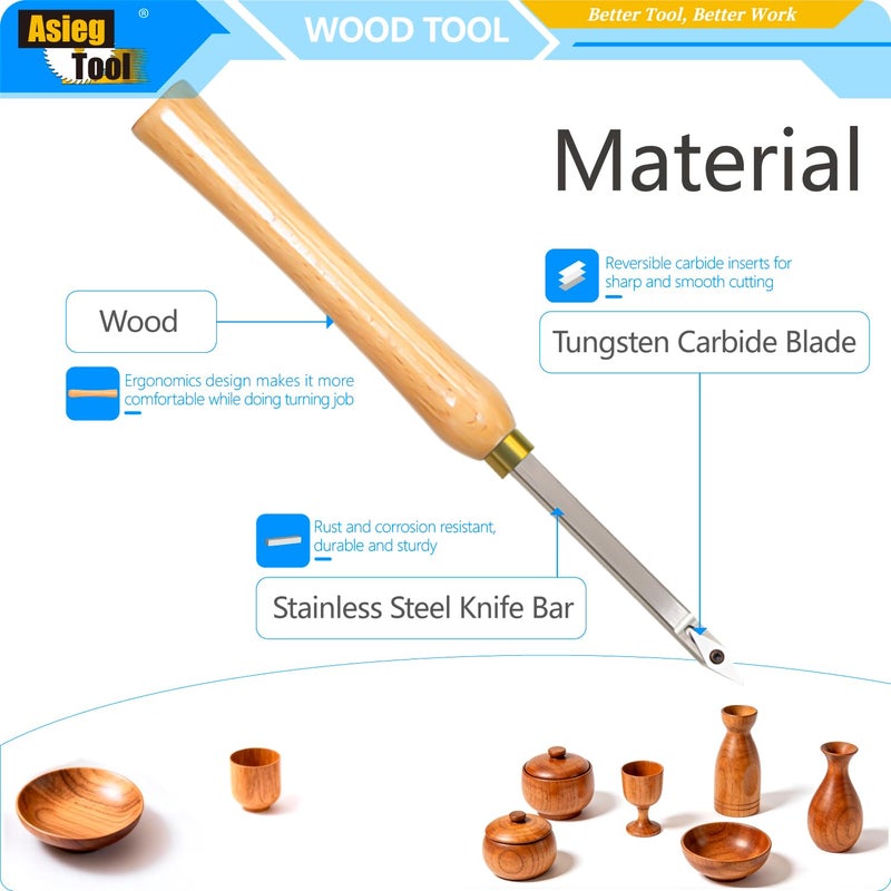 Asieg Tool Mini Carbide Tipped Wood Lathe Turning tools Combo set Rougher Detailer Finisher with Wood Handle and Diamond Round Square Carbide Insertsï¼Œ3pcs - Image 3