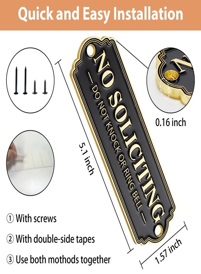 Frohllia Brass No Soliciting Sign, No Soliciting Sign for House - Solid Brass Wall Plaque Handmade Traditional Home Decor, Elegant No Soliciting Do Not Knock or Ring Bell Sign for Office and Business (Brass No - Image 2