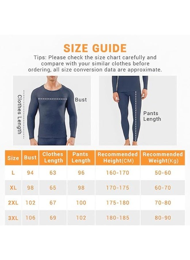 TIKNAL Men’s Thermal Underwear Fleece-Lined Soft Base Layer with Cashmere-Like Feel for Winter Dark Blue - Image 3