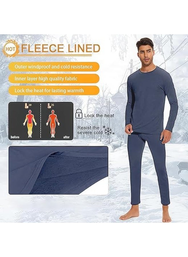 TIKNAL Men’s Thermal Underwear Fleece-Lined Soft Base Layer with Cashmere-Like Feel for Winter Dark Blue - Image 5