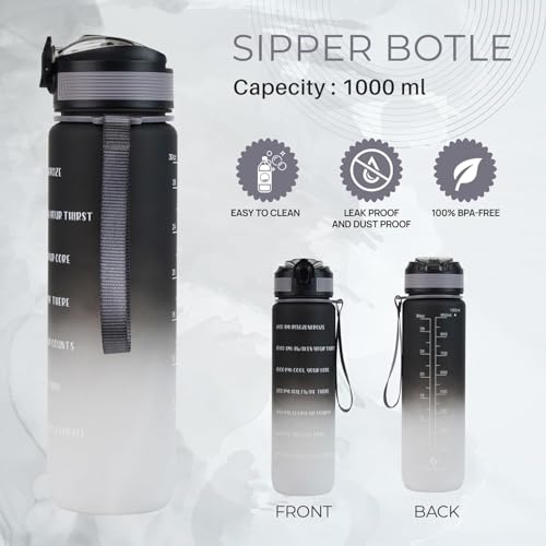 SKYTONE Water Bottle 1 Litre with Motivational Time Marker For Adults, Non-Toxic Water bottle for office, Water bottle for gym, Running Sports Water Bottle (1L SAPPHIRE BLACK) (Black) - Image 3
