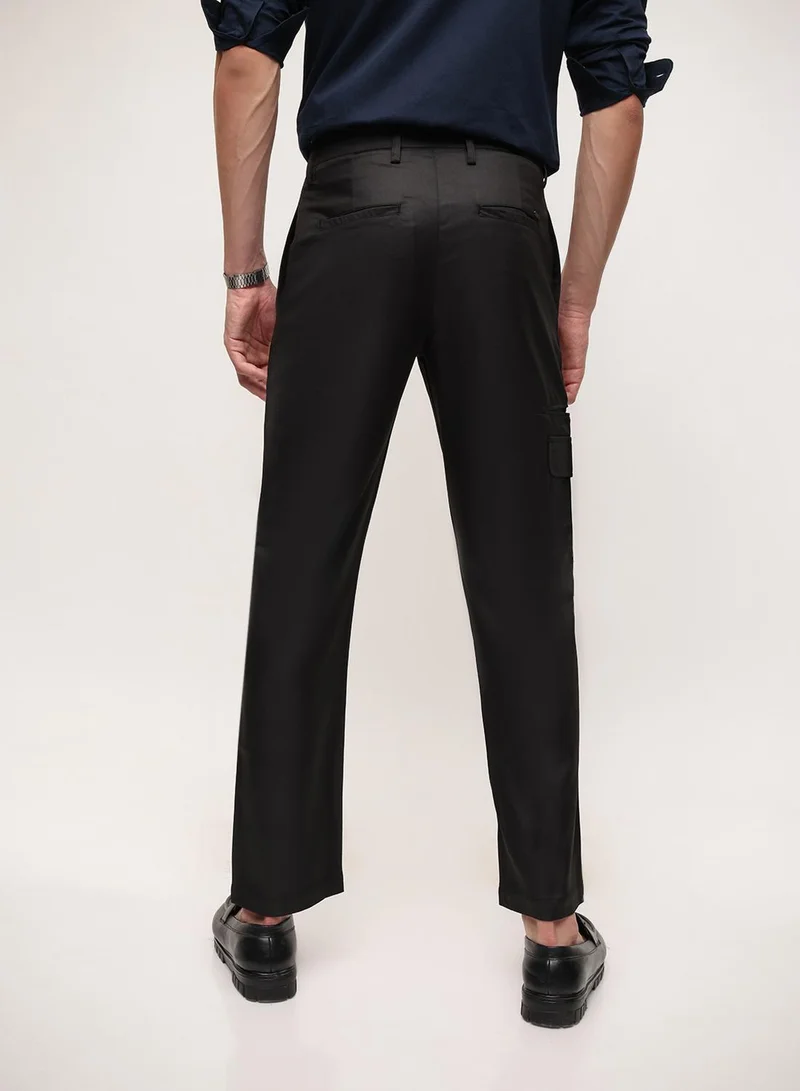 Dennis Lingo  Black Cotton Solid Print Relaxed Chinos Trouser For Men for Men | Best Price UAE