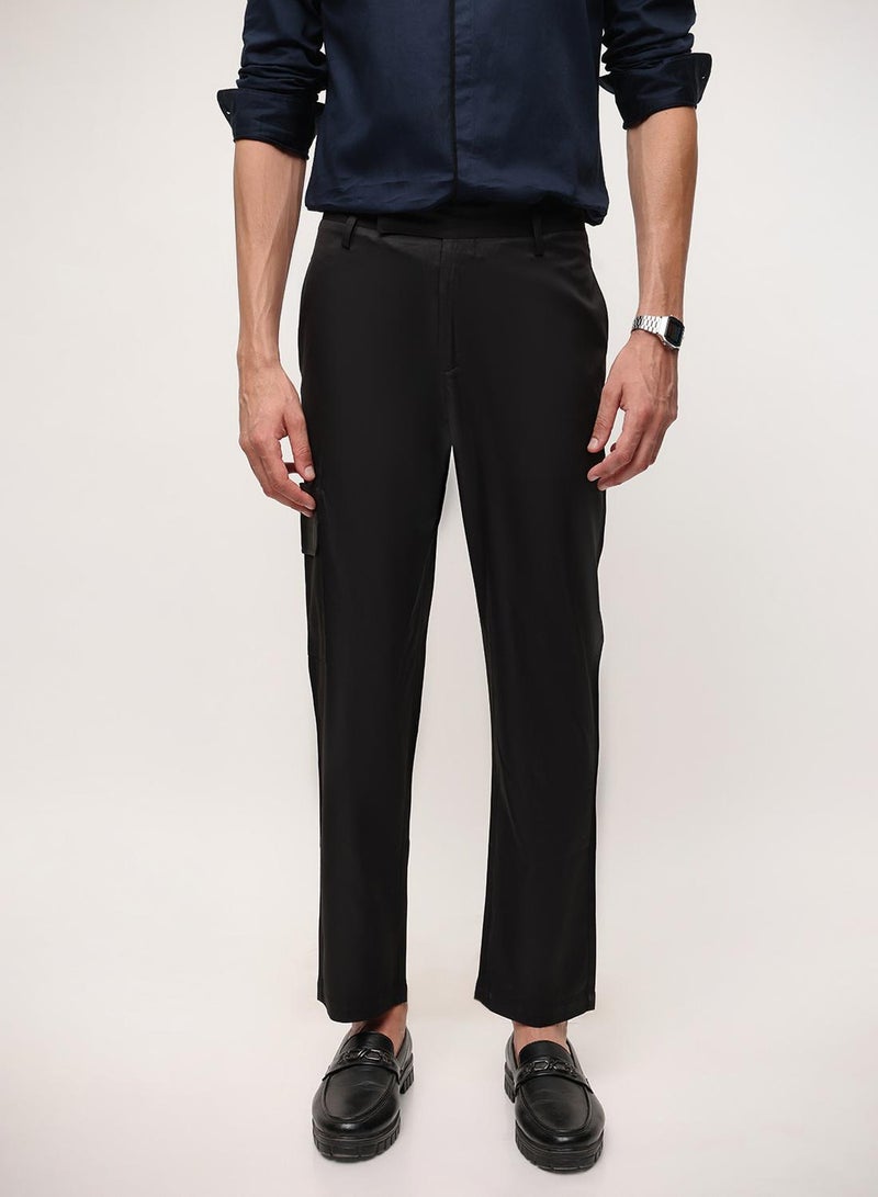 Dennis Lingo Black Cotton Solid Print Relaxed Chinos Trouser For Men - Image 1